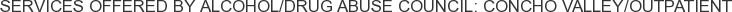 Services offered by Alcohol/Drug Abuse Council: Concho Valley/Outpatient