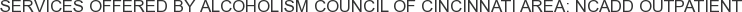 Services offered by Alcoholism Council of Cincinnati Area: NCADD Outpatient
