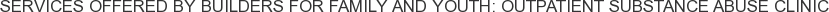 Services offered by Builders for Family and Youth: Outpatient Substance Abuse Clinic