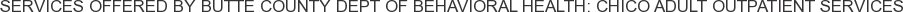 Services offered by Butte County Dept of Behavioral Health: Chico Adult Outpatient Services