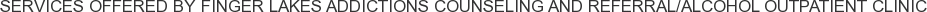 Services offered by Finger Lakes Addictions Counseling and Referral/Alcohol Outpatient Clinic