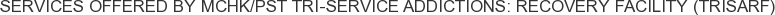 Services offered by MCHK/PST Tri-Service Addictions: Recovery Facility (TRISARF)