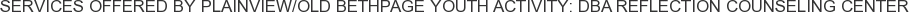 Services offered by Plainview/Old Bethpage Youth Activity: DBA Reflection Counseling Center