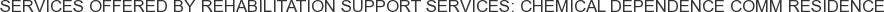 Services offered by Rehabilitation Support Services: Chemical Dependence Comm Residence