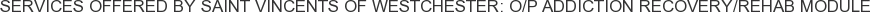 Services offered by Saint Vincents of Westchester: O/P Addiction Recovery/Rehab Module